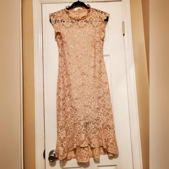 silver lace sheath dress La Femme - 29976 Embellished Sheer Lace Long Dress main image 1